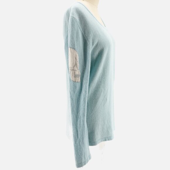 Amuse Paris Skull Cashmere Pullover Scoop Neck Sweater Light Blue L - Picture 2 of 9